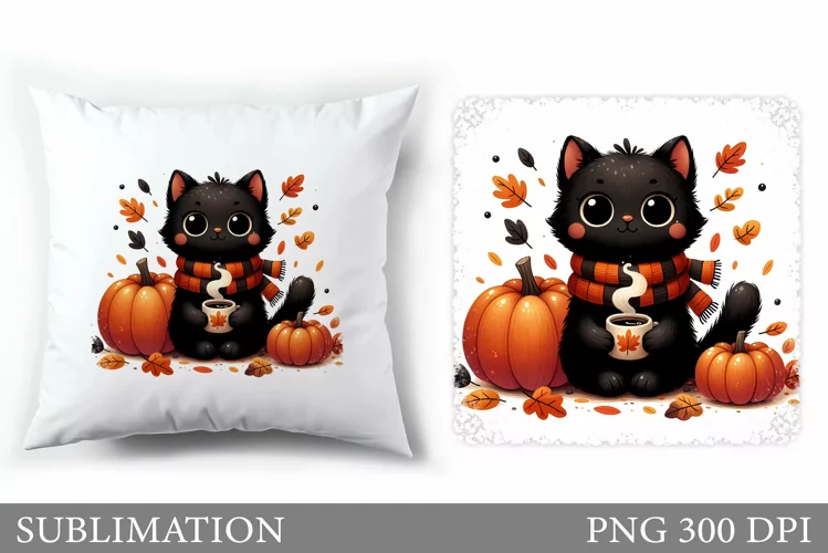 Fall Cat Pillow Design. Fall Pillow Sublimation
