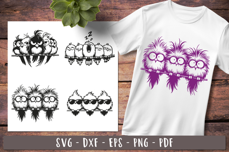 Funny quirky birds svg | Crazy Whimsical birds on a wire
