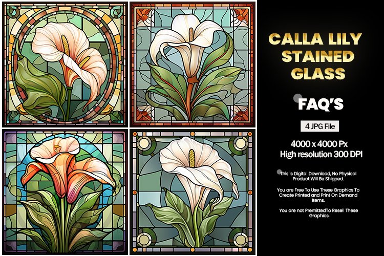 Stained Glass Calla Lily Square Coaster - 04 Variations example image 1