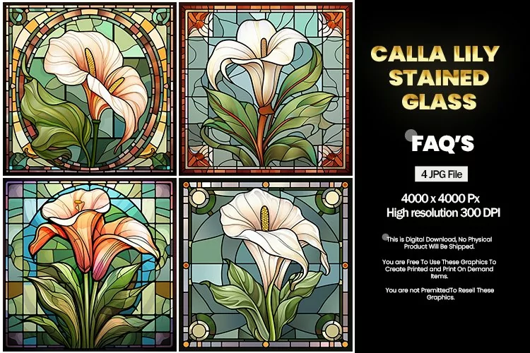 Stained Glass Calla Lily Square Coaster - 04 Variations