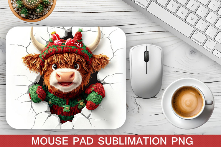 Christmas Highland Cow Mouse Pad Design - Unique Mouse Pad