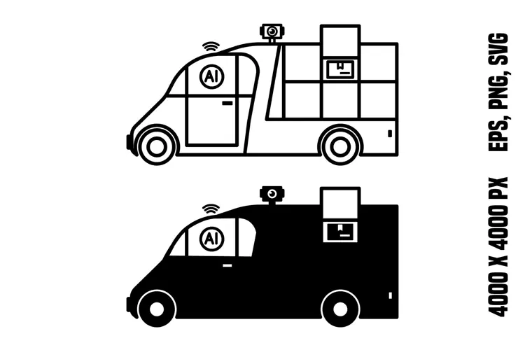 Self-Driving Delivery Van Icons
