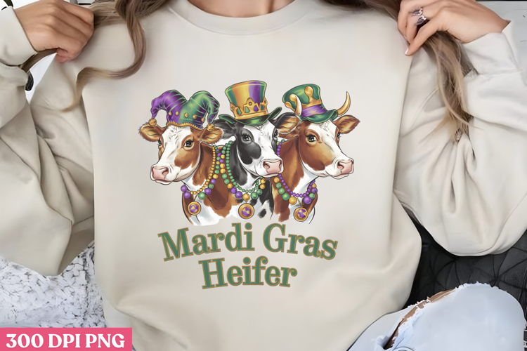 Mardi Gras Heifer PNG, Mardi Gras Sublimation PNG