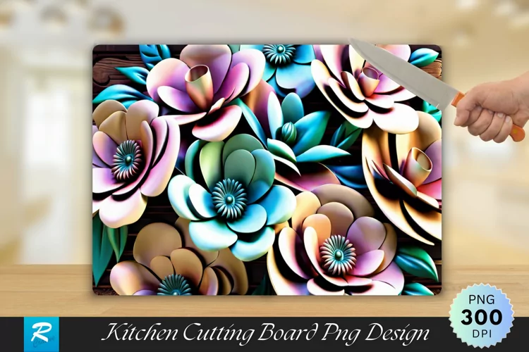 3D Flowers Cutting Board Sublimation Design