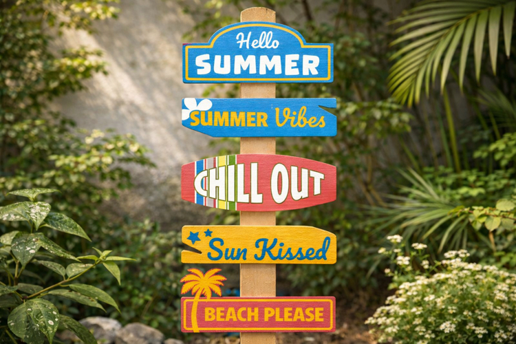Summer Beach Sign Laser Cut SVG - Tropical Signpost