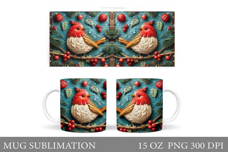 3D Bird Mug Design. Christmas Mug Sublimation example image 1