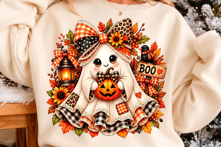 Cute Autumn Boo Ghost Halloween Shirt Sublimation Png