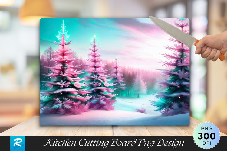 Mystical Frosted Christmas Trees Cutting Board PNG Design