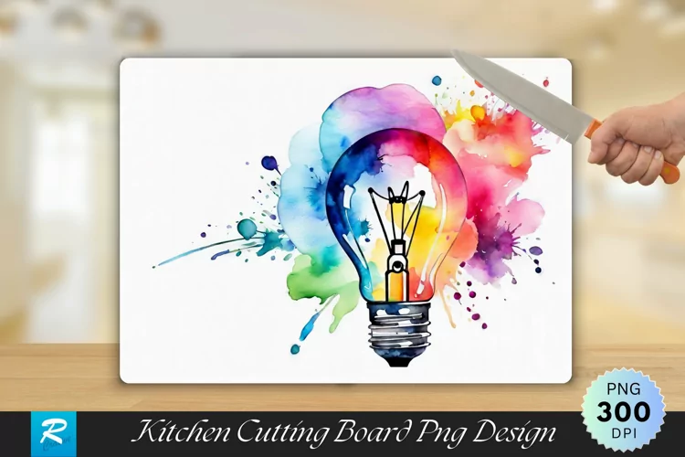 Colorful Bulb Cutting Board Sublimation Design