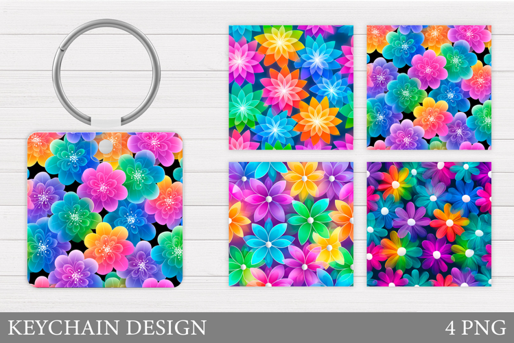 Flowers Keychain Sublimation. Floral Keychain Design