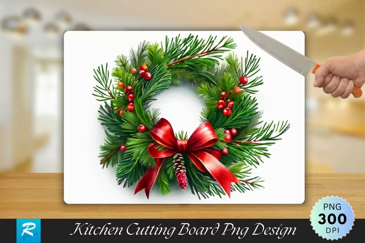 Traditional Cedar Wreath Cutting Board Sublimation Design