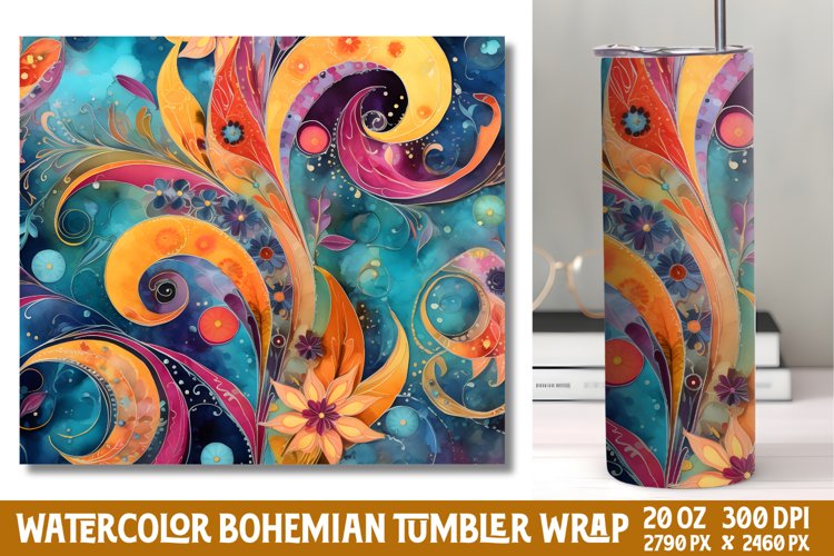 Seamless Watercolor Bohemian Tumbler Wrap