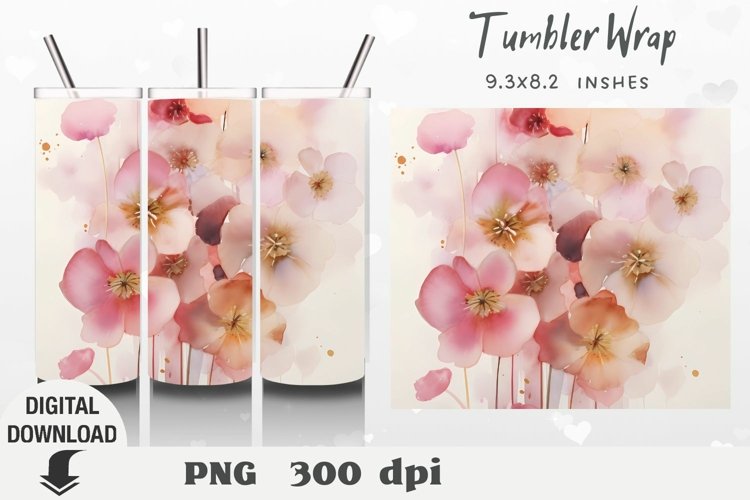 Flowers Tumbler Wrap, pink flowers Sublimation, spring example image 1