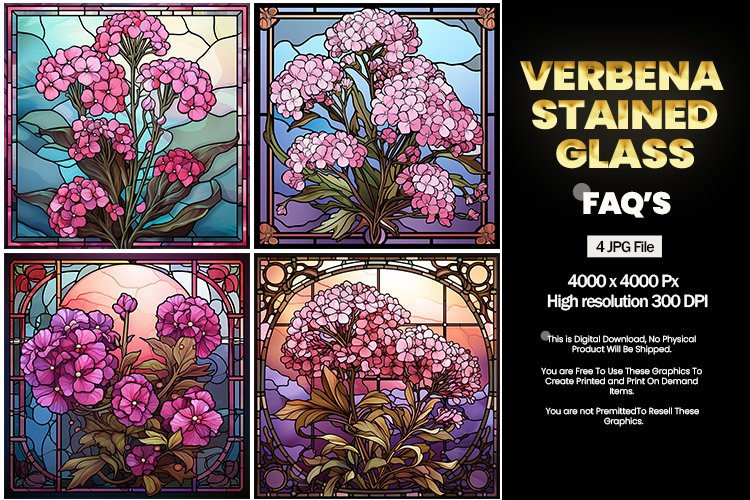 Stained Glass Verbena Square Coaster - 04 Variations example image 1