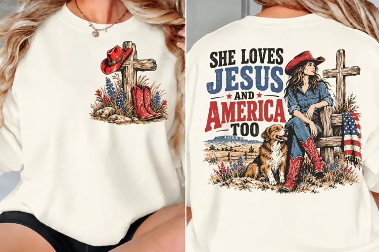 She Loves Jesus Front Back PNG, Christian Cowgirl Front Back
