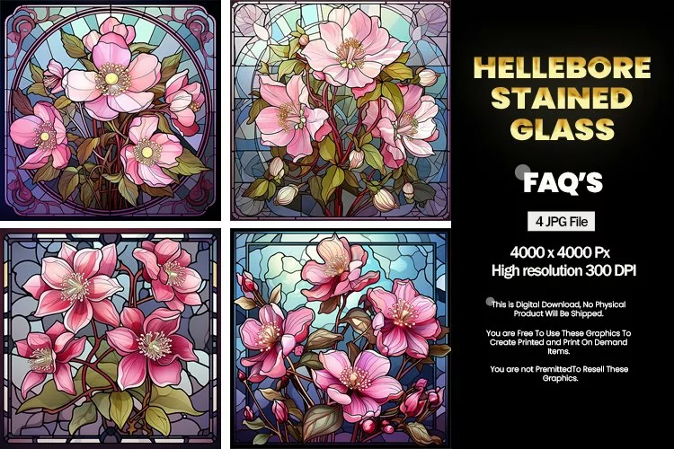 Stained Glass Hellebore Square Coaster - 04 Variations