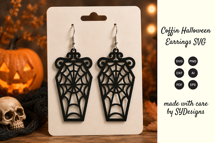 Coffin Halloween Earrings SVG -Laser Cut Spooky Earring