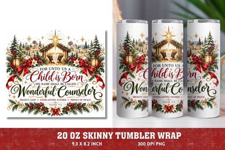 Emmanuel Christmas Tumbler Wrap, Christian Christmas 20oz Tu example image 1