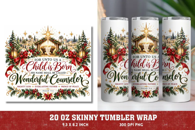 Emmanuel Christmas Tumbler Wrap, Christian Christmas 20oz Tu