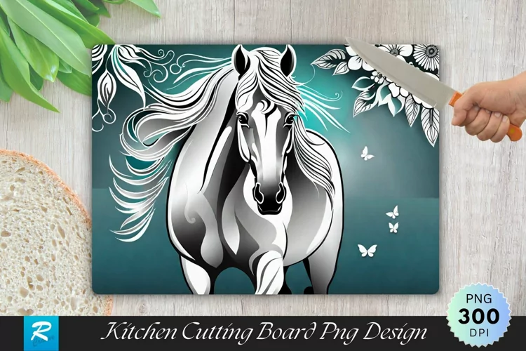 White Horse Cutting Board Sublimation Design
