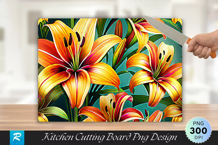 Lily Floral Cutting Board Sublimation Design