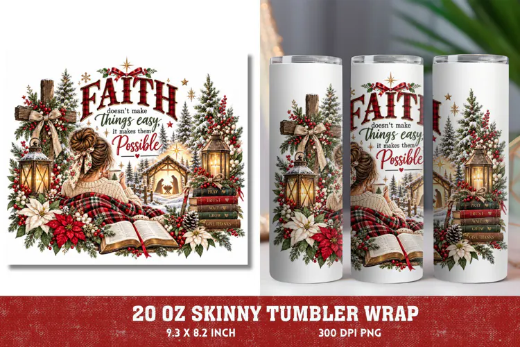 Christmas Joy 20oz Tumbler Wrap, Christian Christmas Dove Tu