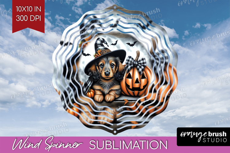 Dachshund Dog Wind Spinner Sublimation PNG Halloween Round
