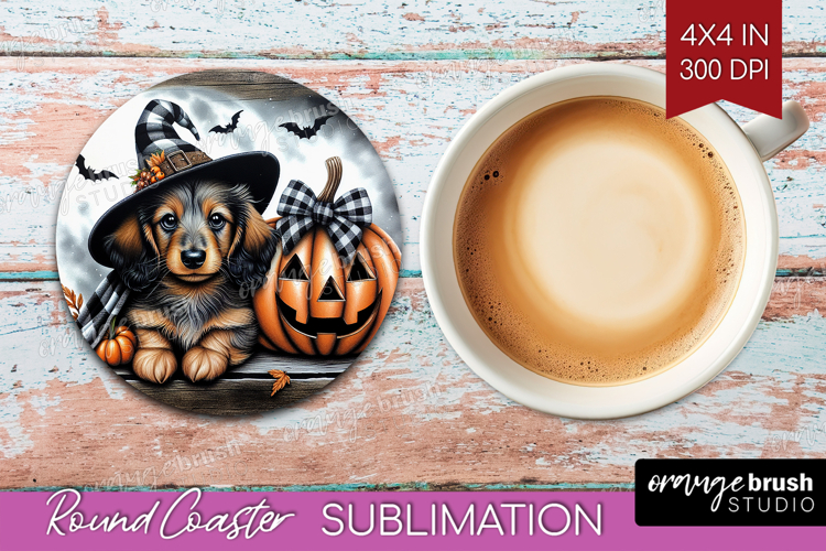 Dachshund Dog Round Coaster Halloween Coaster PNG