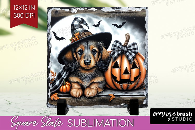 Dachshund Dog Slate PNG Halloween Square Slate Sublimation