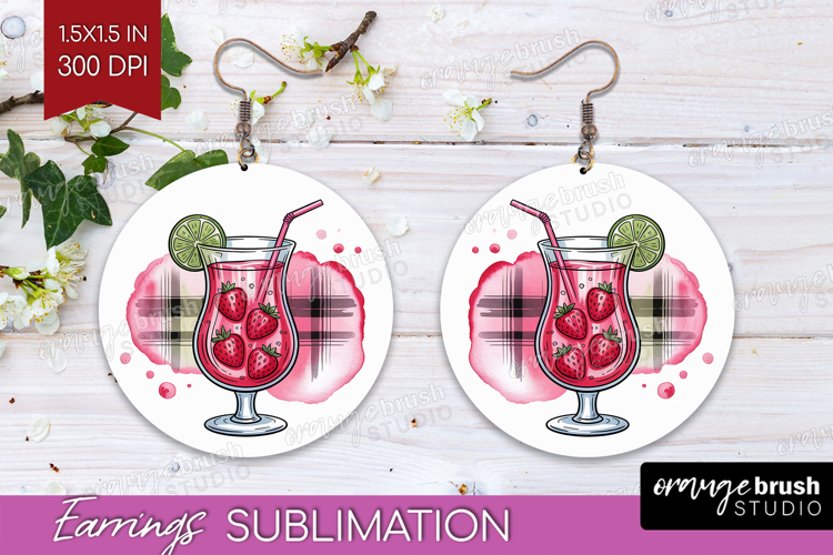 Daiquiri Cocktail Round Earrings Summer Drink PNG