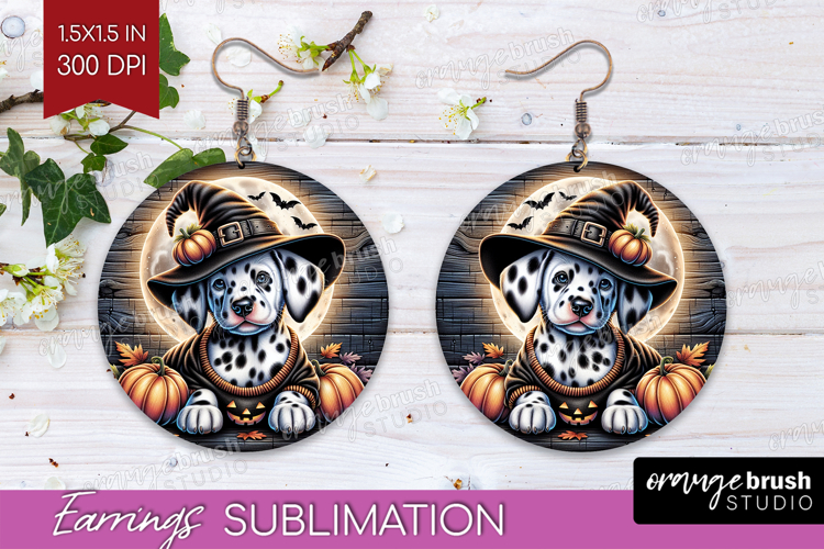 Dalmatian Dog Round Earrings Halloween PNG Sublimation