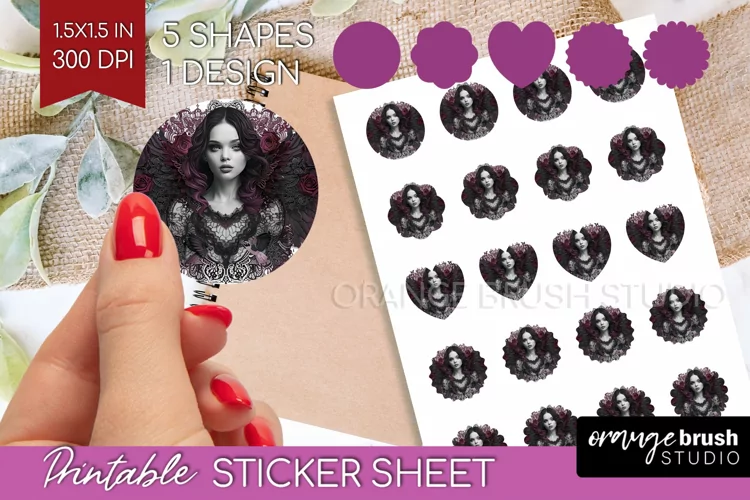 Dark Gothic Round Sticker - Victorian Gothic Printable Sheet