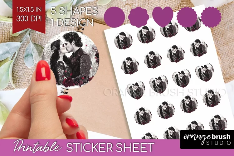 Dark Gothic Round Sticker - Victorian Gothic Printable Sheet