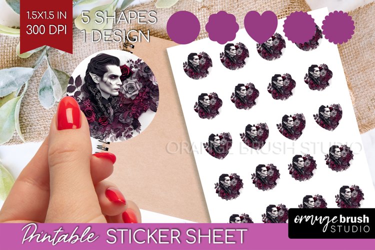 Dark Gothic Round Sticker - Victorian Gothic Printable Sheet example image 1