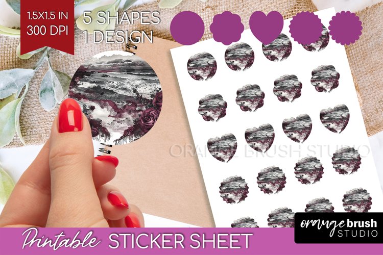 Dark Gothic Round Sticker - Victorian Gothic Printable Sheet example image 1