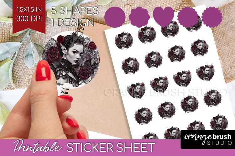 Dark Gothic Round Sticker - Victorian Gothic Printable Sheet