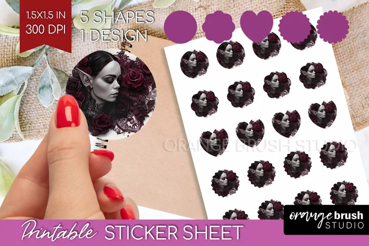 Dark Gothic Round Sticker - Victorian Gothic Printable Sheet