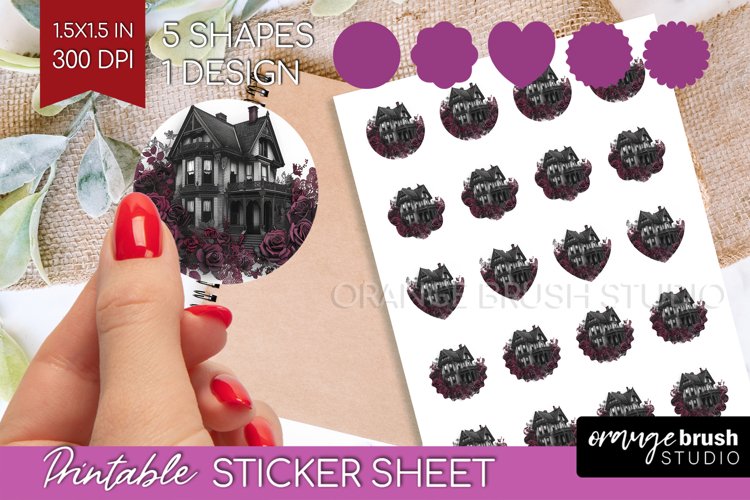 Dark Gothic Round Sticker - Victorian Gothic Printable Sheet example image 1