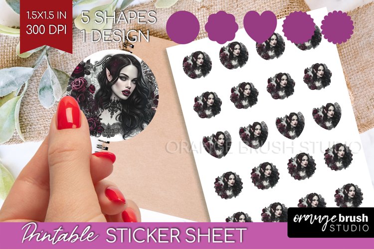 Dark Gothic Round Sticker - Victorian Gothic Printable Sheet example image 1