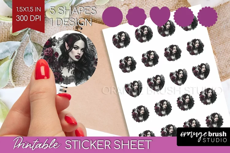 Dark Gothic Round Sticker - Victorian Gothic Printable Sheet