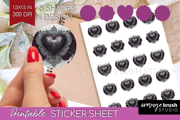 Dark Gothic Round Sticker - Victorian Gothic Printable Sheet example image 1