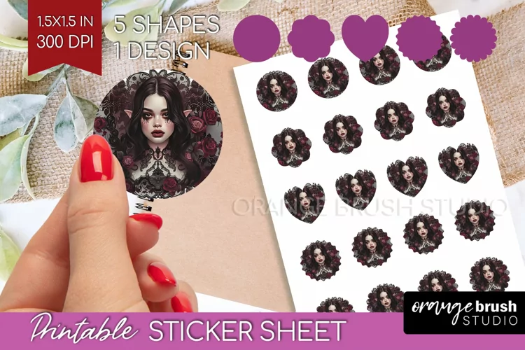 Dark Gothic Round Sticker - Victorian Gothic Printable Sheet