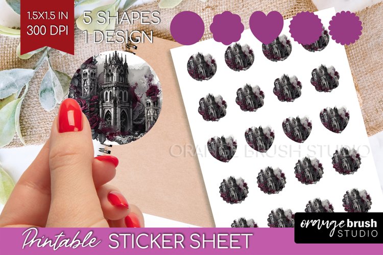 Dark Gothic Round Sticker - Victorian Gothic Printable Sheet example image 1
