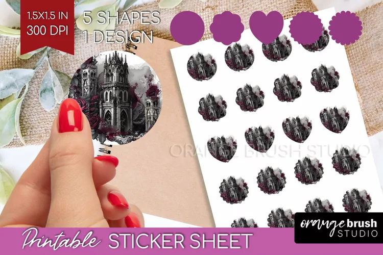 Dark Gothic Round Sticker - Victorian Gothic Printable Sheet
