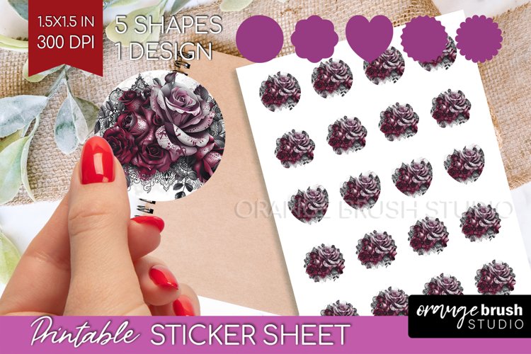 Dark Gothic Round Sticker - Victorian Gothic Printable Sheet example image 1