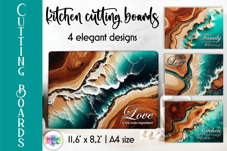 Kitchen Cutting Board PNG, Ocean Resin Wood Designs