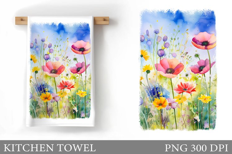 Wildflowers Kitchen Towel. Summer Kitchen Towel Sublimation example image 1
