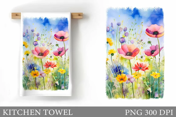 Wildflowers Kitchen Towel. Summer Kitchen Towel Sublimation