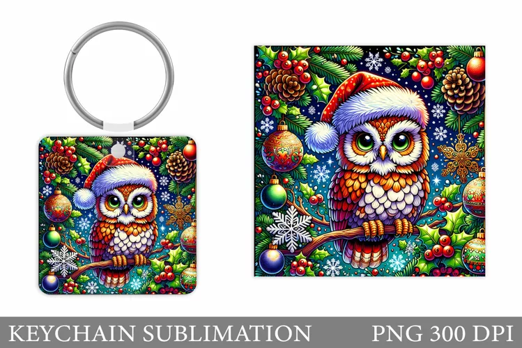 Cute Owl Keychain Design. Christmas Keychain Sublimation
