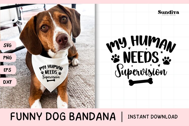 Funny Dog Bandana Quotes SVG | My Human Needs Supervision